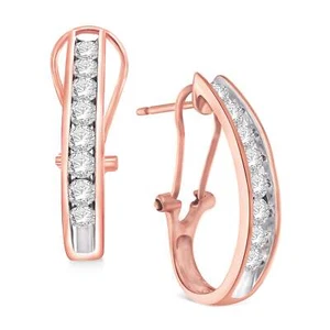 10K Gold 1 Cttw Diamond J Hoop Earrings with Omega Backs for Women Channel Set - Picture 1 of 25