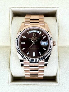 NEW 2025 Rolex Day-Date 40mm 228235 Rose Gold Chocolate Baguette Dial - Picture 1 of 9