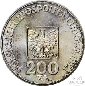 1974 Poland 200 Zlotych Silver Coin BU Nice Toning Peoples Republic 20577 - Picture 1 of 2