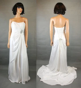 Dere Kiang Wedding Dress Sz 14 L Strapless White Satin Corset Back Gown Train - Picture 1 of 8