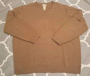 Vintage LL Bean V Neck Sweater Men's XXL Tall Brown Fisherman Cotton Heavyweight - Picture 1 of 17