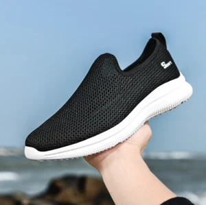 sneakers homme baskets sans lacet légère à enfiler chaussure tissu run noir gris - Imagen 1 de 11