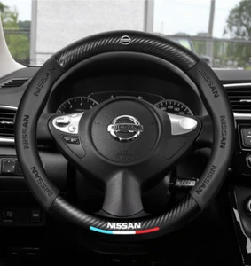 15" PU Leather+Carbon fiber Steering Wheel Cover For Nissan Leaf Maxima Navara - Picture 1 of 13