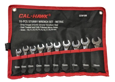 10 pc Stubby Metric Combination CRV Wrench Set 10 - 19mm Canvas Pouch - Image 1 of 2