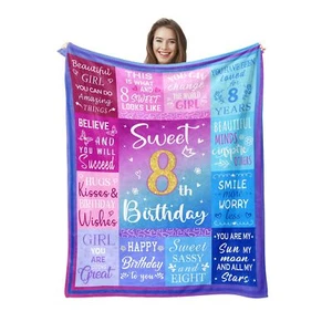 60"x50" 8 Year Old Girl Birthday Blanket Gift for Eight Year Old Girls - Picture 1 of 7