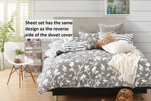 leafy vines 4pc cotton sheet set: 1 fitted sheet, 1 flat sheet & 2 pillowcases - Picture 1 of 1
