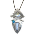 Blue Lace Agate Garnet Gemstone Gift For Her 925 Silver Jewelry Pendant 2.5"