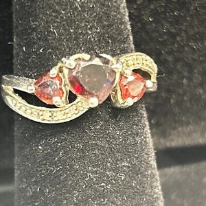 Genuine Triple Ruby Ring 925 Sterling Silver Ring Size 7 #251 - Picture 1 of 5