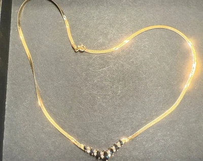 14KT YELLOW GOLD DIAMOND & MARQUISE SAPPHIRE NECKLACE 1980s  4.96 GRMS 16" - Image 1 of 4