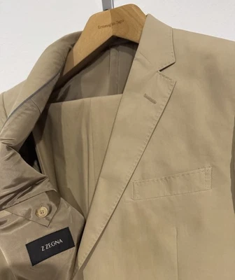 Traje Completo Z Zegna Turati Hombres EU52 US42 Beige Algodón Pantalones 36x31 $1200 *Defecto* - Imagen 1 de 4