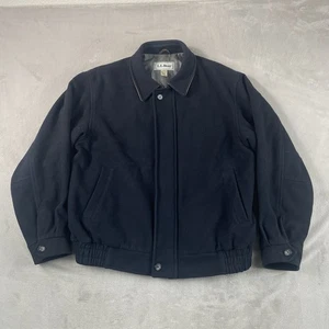 VTG LL Bean Bomber Jacket Men Large Navy 100% Wool Lined Full Zip Portugal Made - Picture 1 of 11