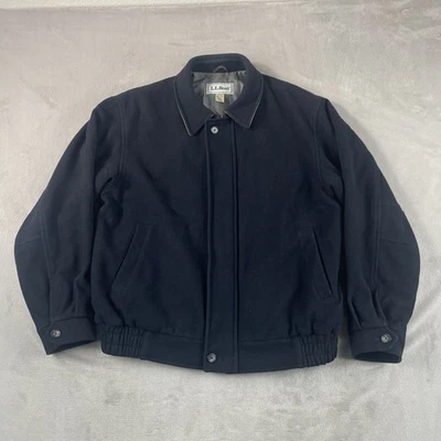 VTG LL Bean Bomber Jacket Men Large Navy 100% Wool Lined Full Zip Portugal Made - Image 1 of 4