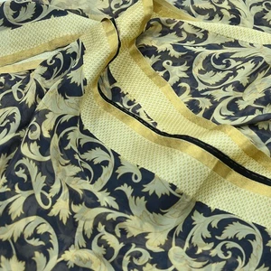 Vintage Sari Beige & Gray Pure Chiffon Silk Printed Sarees Sewing 5yd Crafting - Picture 1 of 24