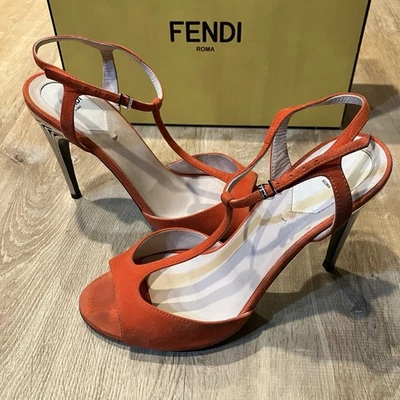 Fendi Heels Peach Coral Peep Toe Suede Platform Women Size 8.5 AUTHENTIC - Image 1 of 4