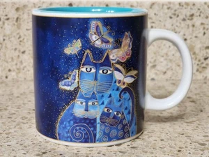 Laurel Burch Blue Cats & Butterflies Coffee Mug Vintage 2004 Wine Things Sonoma - Picture 1 of 7