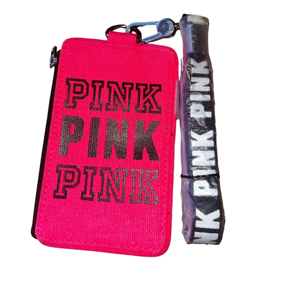 Victoria's Secret PINK Women's Orange and Black ID Card/Coin Pouch Lanyard NWT - Image 1 of 3