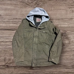 Levis Trucker Jacket Mens XL Sherpa Lined Green Double Zipper Hooded Military - Picture 1 of 5