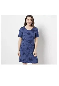 SIZE XL QVC Denim & Co Women’s Navy Tie Dye Shirt Dress - Picture 1 of 5