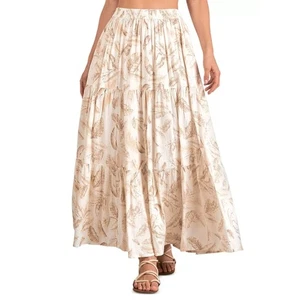 Elan Lima Printed Tiered Maxi Skirt Women’s Size Medium Beige Boho Resort Wear - Picture 1 of 8