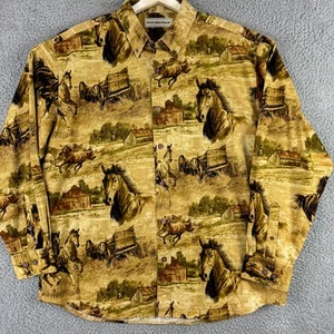 Bit & Bridle Shirt Mens XL Western Horse Barn Ranch Print Long Sleeve Cowboy - Picture 1 of 13