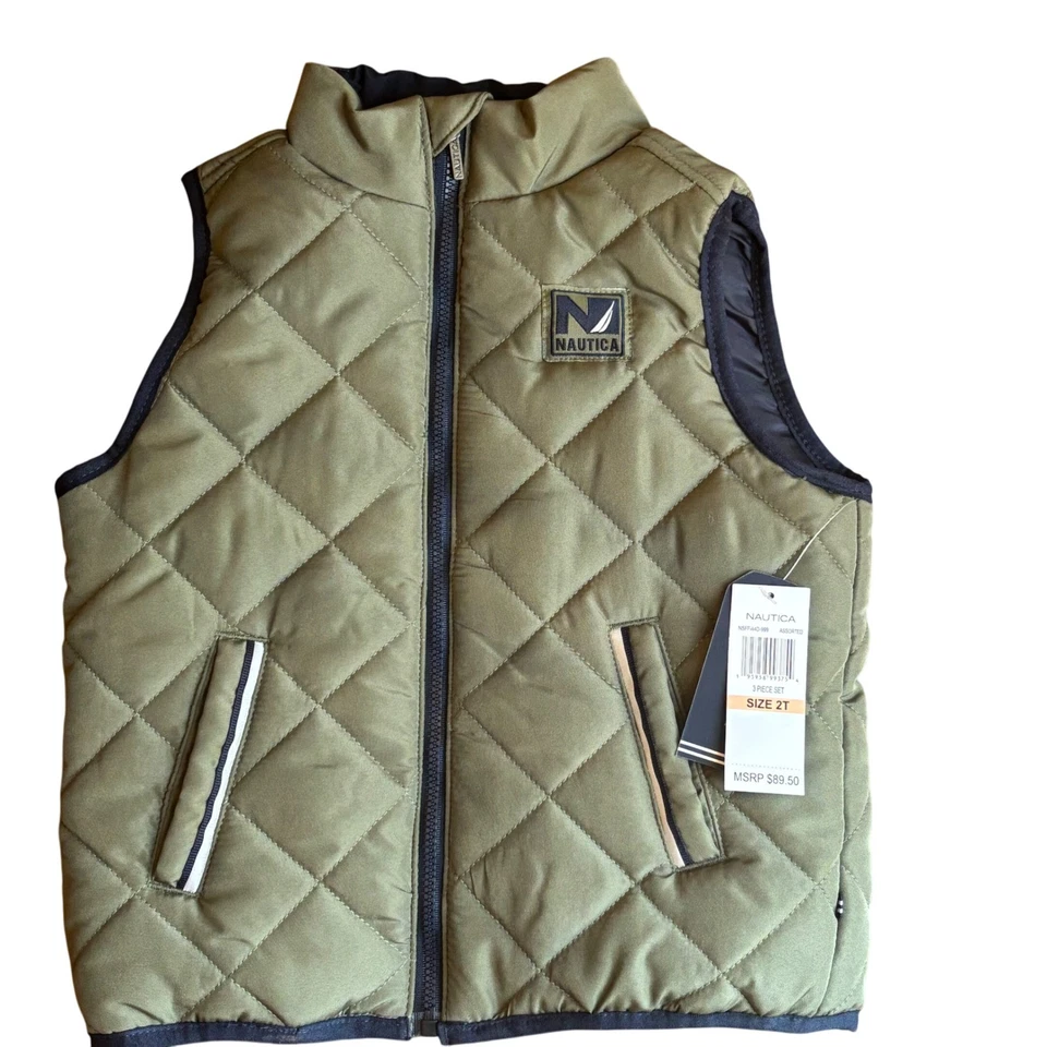 Chaleco acolchado Nautica Kids verde talla 2T cremallera completa parche con logotipo Foto 1 de 4