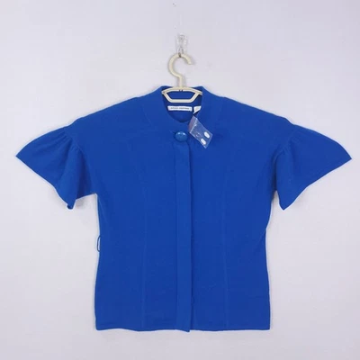 Suéter de cachemir puro otoño para mujer azul talla L con volantes manga corta con botones Foto 1 de 4