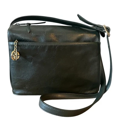 Bolsa de ombro vintage anos 90 Giani Bernini couro verde escuro vários compartimentos - Imagem 1 de 4