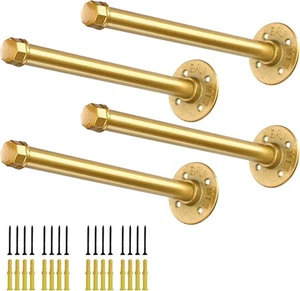 Paquete de 4 soportes de estantería para tubos de oro de 16", soporte de estantería vintage de metal industrial - Imagen 1 de 8