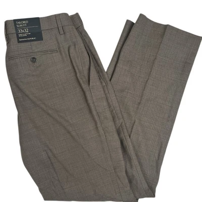 Pantalones ajustados Banana Republic a medida para hombre 33x32 100 % lana vestido topo nuevos con etiquetas Foto 1 de 4