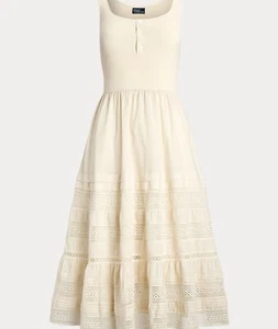 Polo Ralph Lauren Lace-Trim Sleeveless Henley Dress - Size Large - Picture 1 of 12