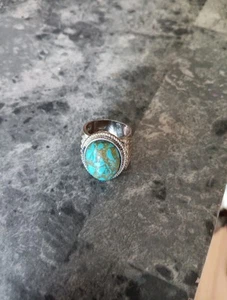 Vtg Sterling Silver & Turquoise Ring, Unsigned, Size 5.5,  - Picture 1 of 9