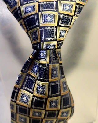Corbata para hombre Jos A Bank Signature 100 % seda azul dorado patrón geométrico clásico Foto 1 de 4