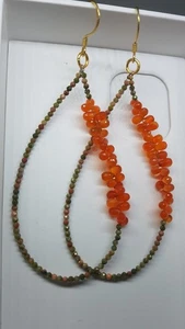 Corniola e pietra preziosa unakite orecchino argento sterling 925 gioiello... - Foto 1 di 12