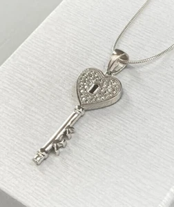2Ct Round Cut Lab-Created Moissanite Key Pendant 14K White Gold Plated - Picture 1 of 6