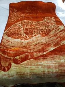 San Marcos Decke Twin ca. 89x48 cm rostrot weinrot wendbar Leopard - Bild 1 von 8