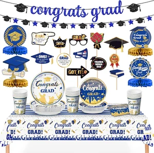 , Blue Graduation Party Supplies 2025 - Pack of 162, Serve 25 | Glitter Congrats - Picture 1 of 12