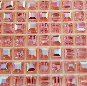 Swarovski Crystal 5601 6mm cube beads, Light Rose AB (6pcs) - Picture 1 of 2