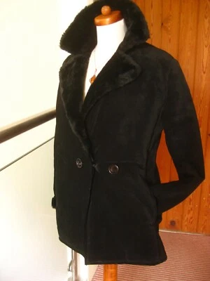Black SHEEPSKIN STYLE JACKET 8 10 COAT real suede leather fur COAT MANGO  - Image 1 of 4