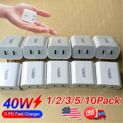 40W Fast Dual Ports Type-C PD Wall Charger Power Adapter Lot For Samsung Tab A9+ - Image 1 of 4