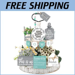 11-Piece Decorative Wooden Signs with Two-Tiered Tray for Stylish Home Display - Picture 1 of 9
