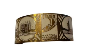 1933 Chicago Exposition Century of Progress Messing Armband Emaille & Metall - Bild 1 von 6