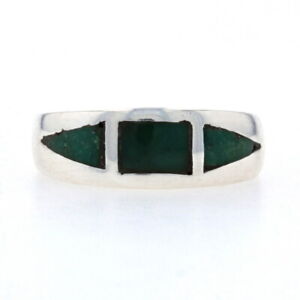 Native American Green Turquoise Three-Stone Band Sterling Silver 925 Ring Size 5