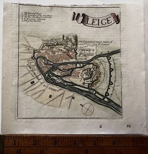 Belgien Leige befestigter Stadtplan um 1720’er Jahre graviert original antike Karte - Bild 1 von 3