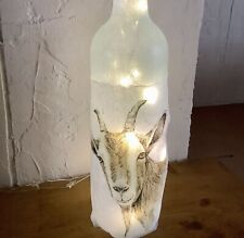 LED Light up Decoupaged Handcrafted Goat Design Bottle Unique Gift