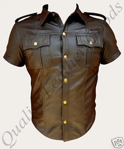 CAMISA ESTILO UNIFORME POLICÍA MILITAR CUERO MARRÓN GENUINO BLUF MEDIANA - Imagen 1 de 5