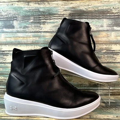 Under Armour Sportwear High Top Sneaker Womens 9.5 Black Leather Neoprene Lining - Image 1 of 4