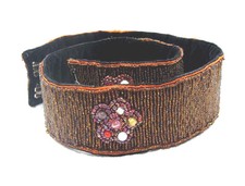 Dark Gold Seed Bead Belt with Floral Highlight . 77cm - 30" (5cm wide)