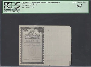 Argentina Republic Conversion Loan 100 Pounds 1934 Photographic Proof UNC - Picture 1 of 2
