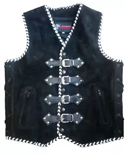 Motorcycle Suede Vest Buckle Motorbike Designer Triple Braided Biker Buckle Vest - Picture 1 of 3
