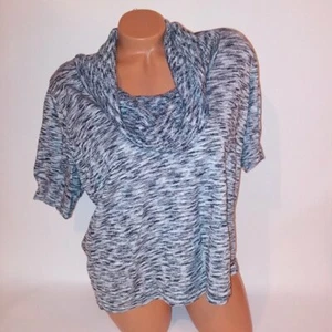 Apt 9 Sweater Womens Plus Size 1X Gray Black Short Sleeve Cowl Draped Neck - Picture 1 of 5